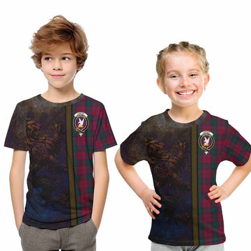 Tartan Vibes Clothing Lindsay Tartan Family Crest Kid T-Shirt Alba Gu Brath Be Brave Lion Ancient Style