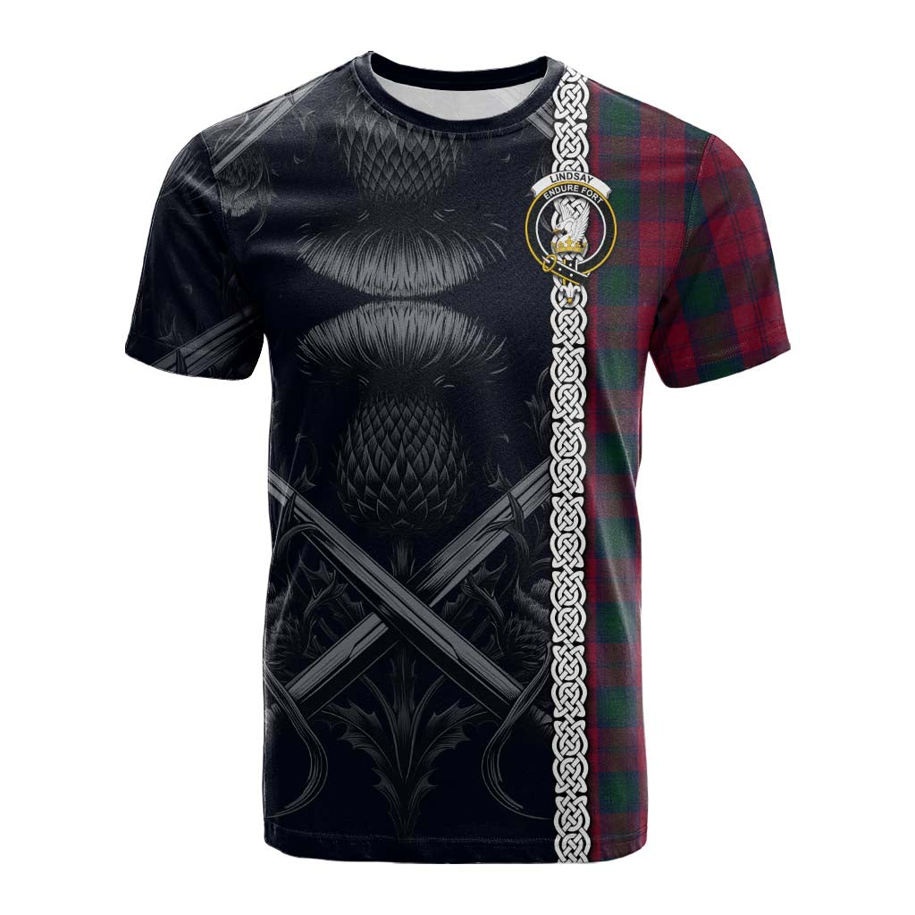 Tartan Vibes Clothing Lindsay Tartan Cotton T-shirt with Family Crest Cross Sword Thistle Celtic Vibes