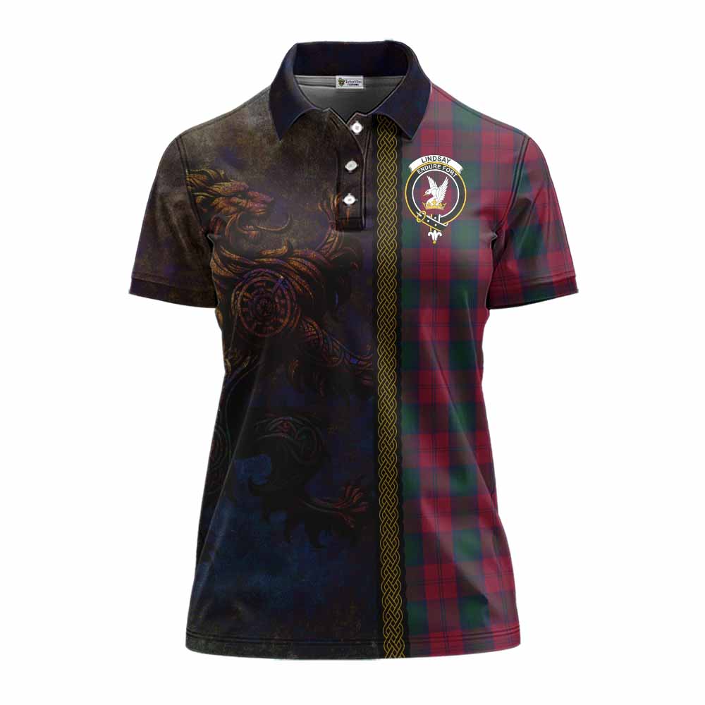 Tartan Vibes Clothing Lindsay Tartan Family Crest Women's Polo Shirt Alba Gu Brath Be Brave Lion Ancient Style
