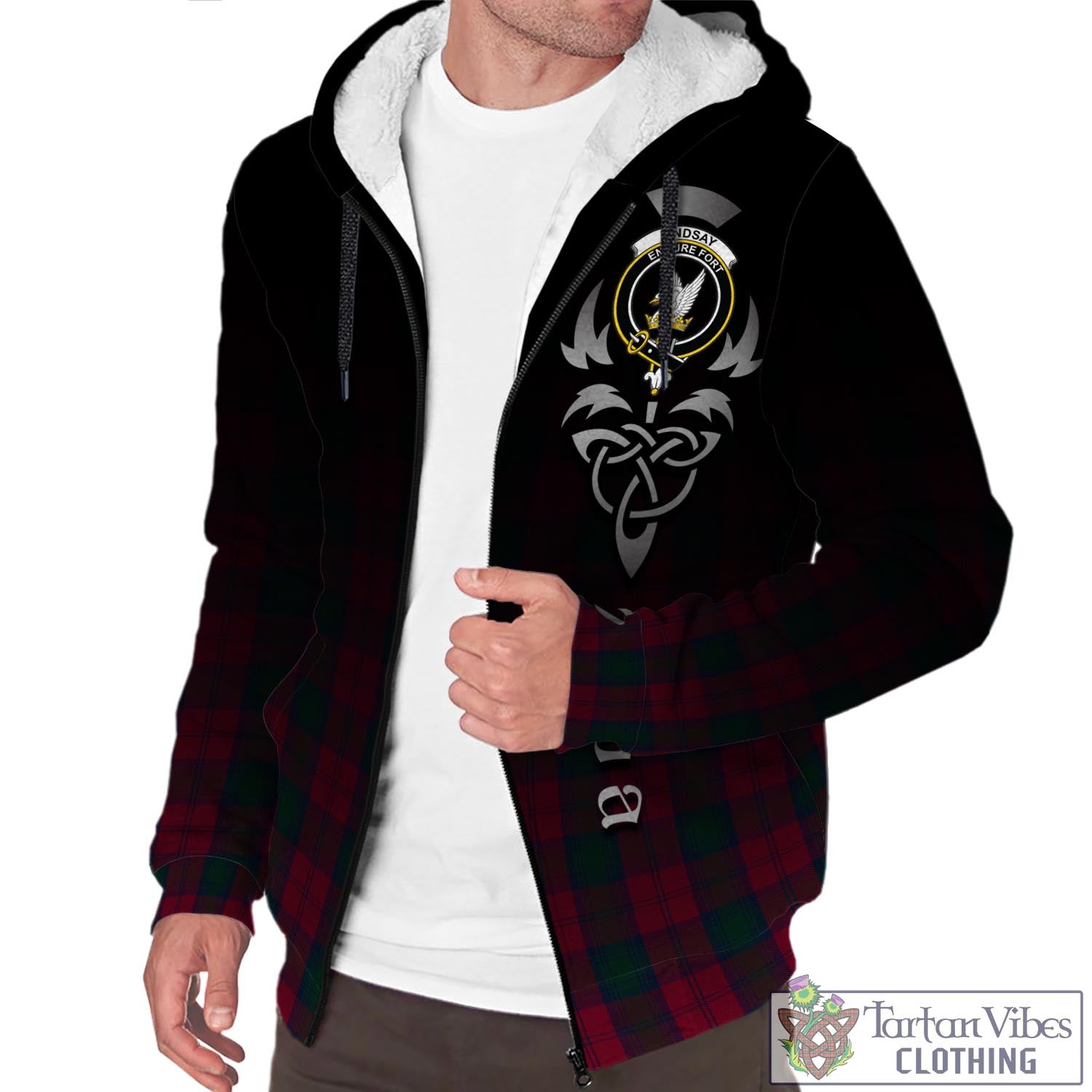 Tartan Vibes Clothing Lindsay Tartan Sherpa Hoodie Featuring Alba Gu Brath Family Crest Celtic Inspired