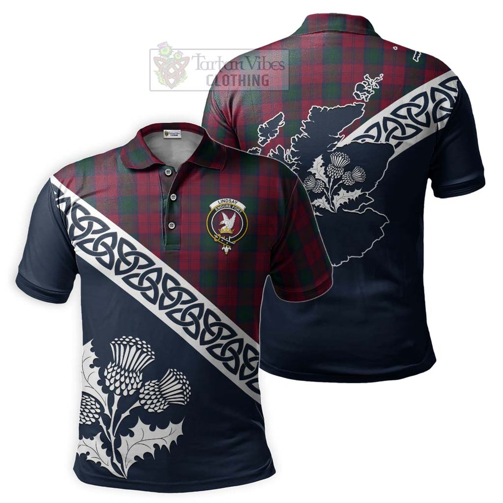 Lindsay Tartan Polo Shirt Featuring Thistle and Scotland Map