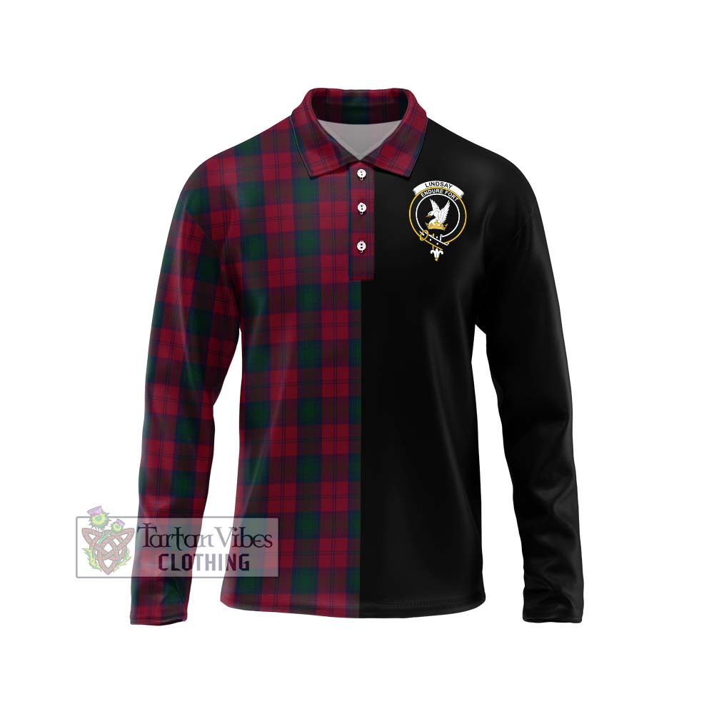 Lindsay Tartan Long Sleeve Polo Shirt with Family Crest and Half Of Me Style Unisex - Tartanvibesclothing Shop