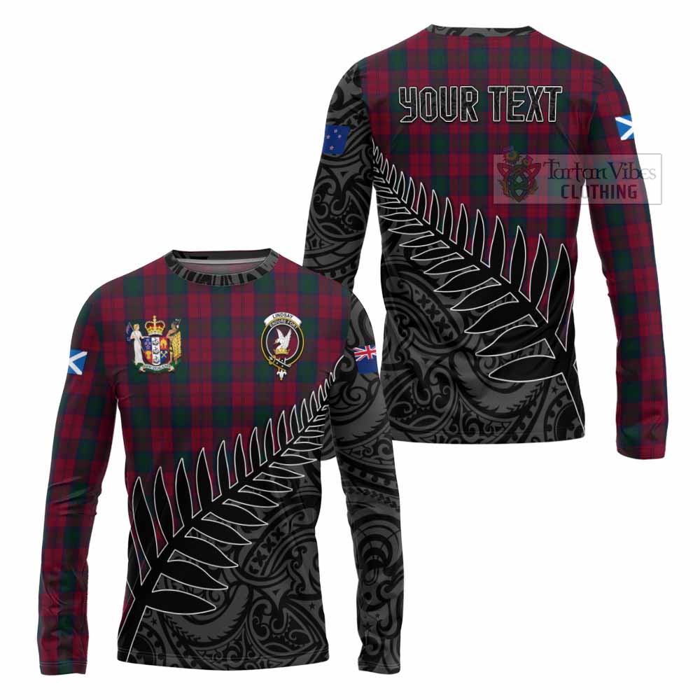 Tartan Vibes Clothing Lindsay Crest Tartan Long Sleeve T-Shirt with New Zealand Silver Fern Half Style