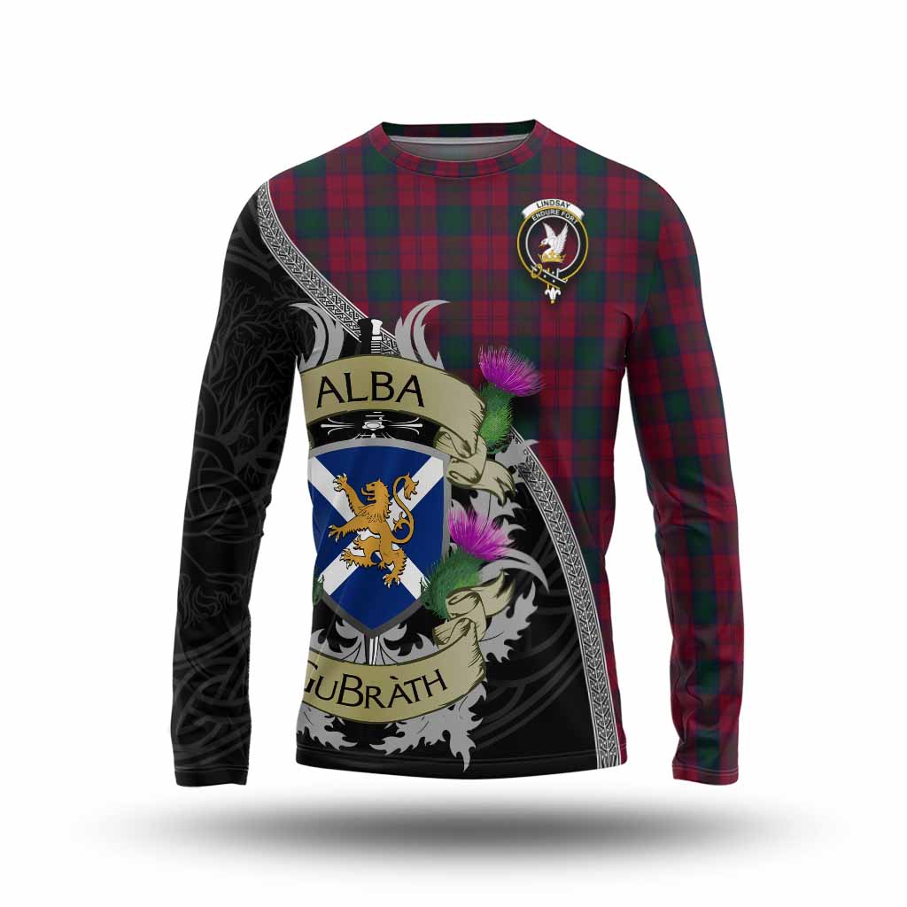 Tartan Vibes Clothing Lindsay Tartan Family Crest Long Sleeve T-Shirt Lion Rampant Royal Thistle Shield Celtic Inspired