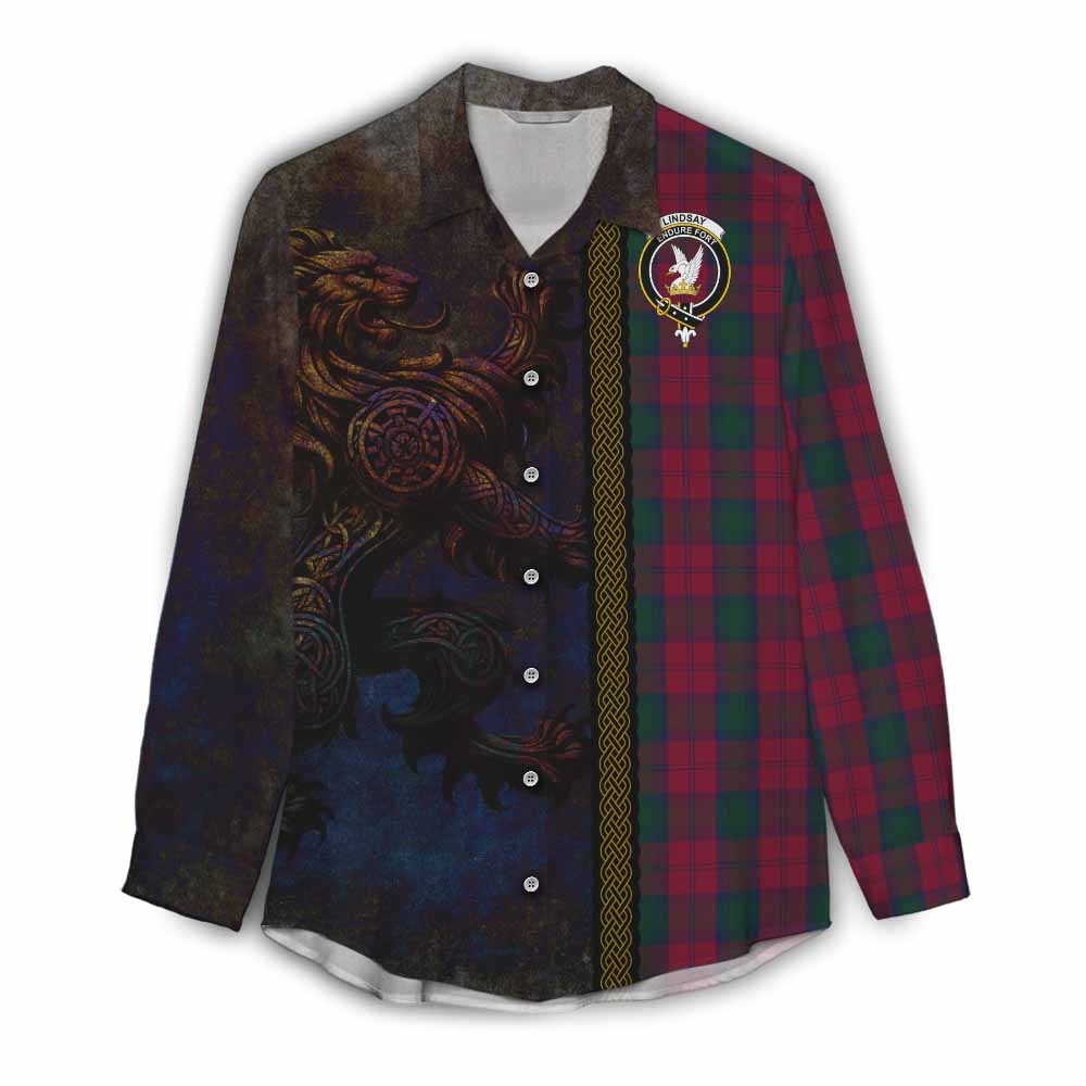 Tartan Vibes Clothing Lindsay Tartan Family Crest Women's Casual Shirt Alba Gu Brath Be Brave Lion Ancient Style