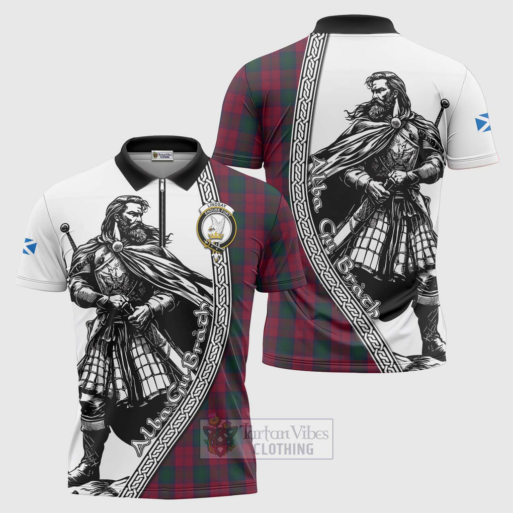 Tartan Vibes Clothing Lindsay Tartan Clan Crest Zipper Polo Shirt with Highlander Warrior Celtic Style