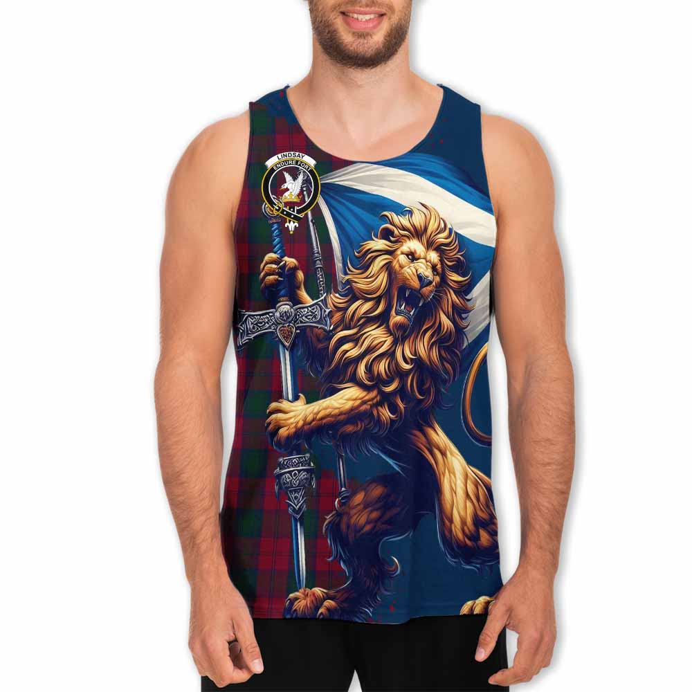 Tartan Vibes Clothing Lindsay Tartan Family Crest Men's Tank Top with Scottish Majestic Lion