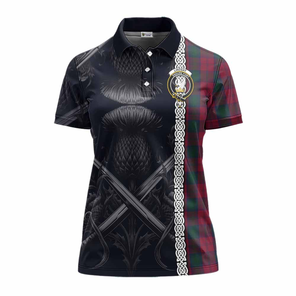 Tartan Vibes Clothing Lindsay Tartan Women's Polo Shirt with Family Crest Cross Sword Thistle Celtic Vibes