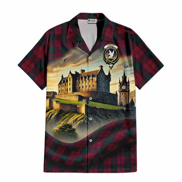 Tartan Vibes Clothing Lindsay Tartan Family Crest Short Sleeve Button Shirt with Scottish Ancient Castle Style