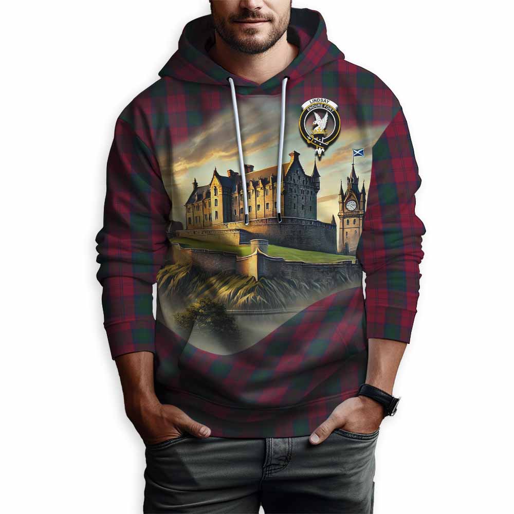 Tartan Vibes Clothing Lindsay Tartan Family Crest Hoodie with Scottish Ancient Castle Style