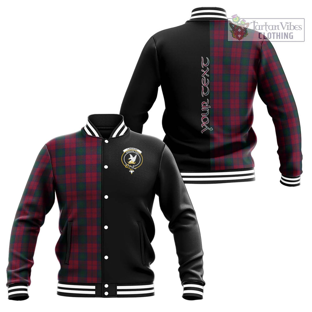 Lindsay Tartan Baseball Jacket with Family Crest and Half Of Me Style Unisex - Tartanvibesclothing Shop