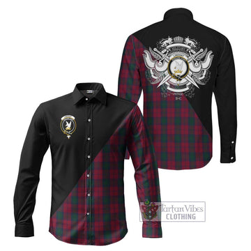 Lindsay Tartan Long Sleeve Button Shirt with Family Crest and Military Logo Style
