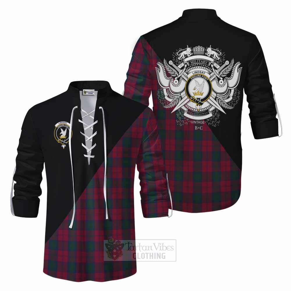 Tartan Vibes Clothing Lindsay Tartan Ghillie Kilt Shirt with Family Crest and Military Logo Style
