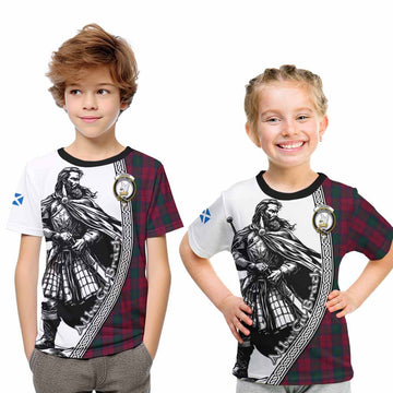 Lindsay Tartan Clan Crest Kid T-Shirt with Highlander Warrior Celtic Style