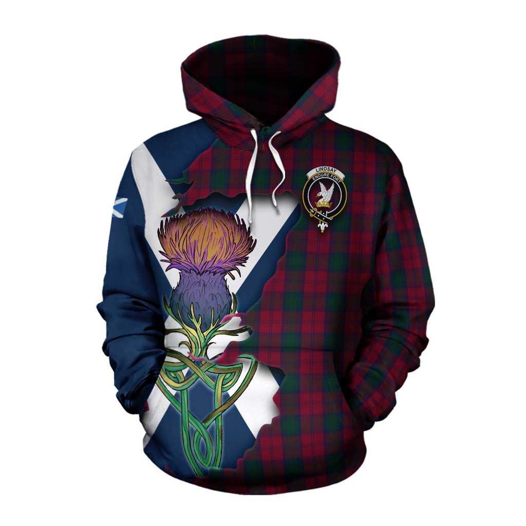 Tartan Vibes Clothing Lindsay Tartan Family Crest Cotton Hoodie Scottish Thistle Celtic Inspired