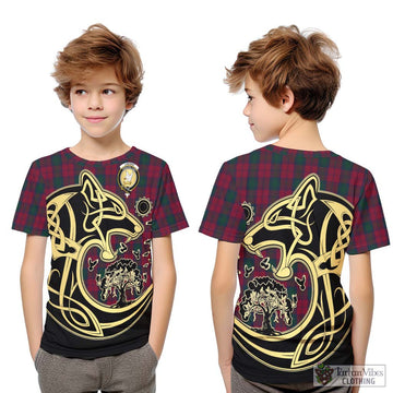 Lindsay Tartan Kid T-Shirt with Family Crest Celtic Wolf Style Youth XL Size14 - Tartan Vibes Clothing