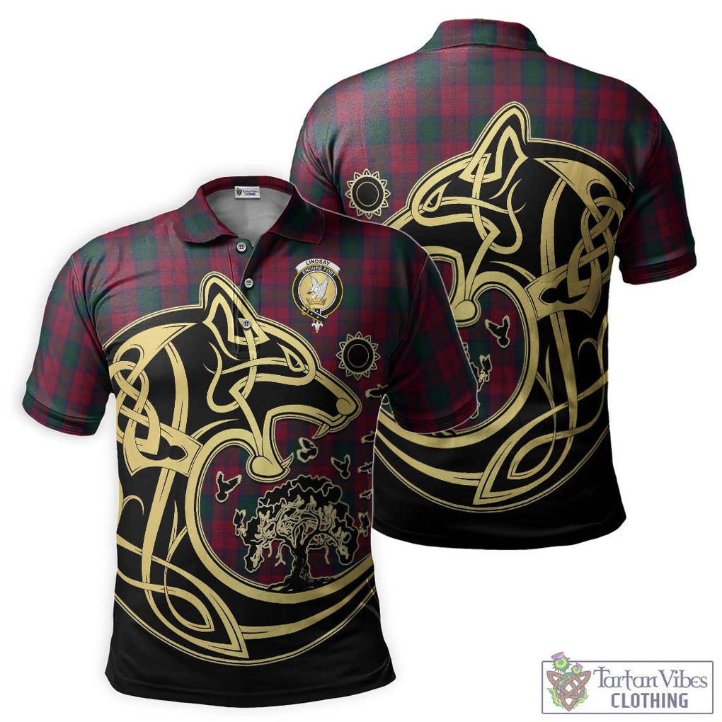 Lindsay Tartan Polo Shirt with Family Crest Celtic Wolf Style Kid - Tartanvibesclothing Shop