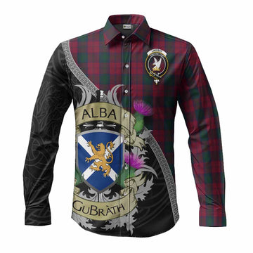 Lindsay Tartan Family Crest Long Sleeve Button Shirt Lion Rampant Royal Thistle Shield Celtic Inspired