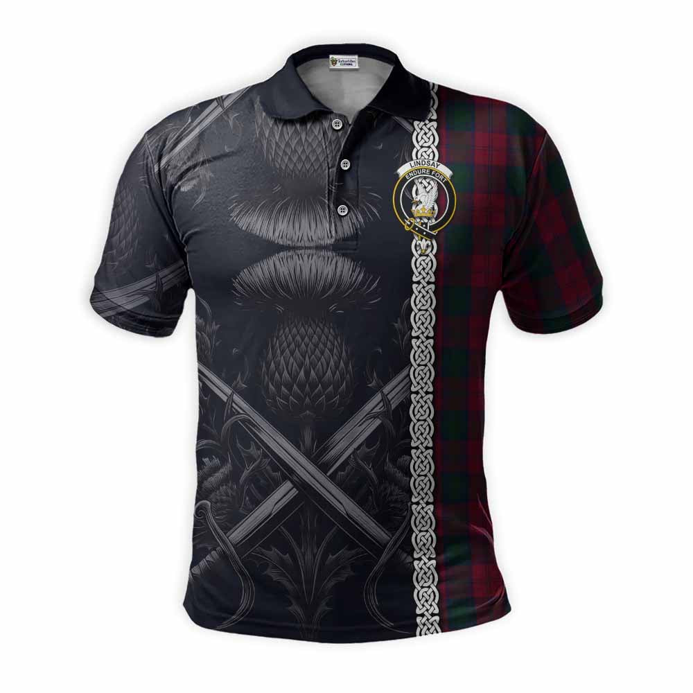 Tartan Vibes Clothing Lindsay Tartan Polo Shirt with Family Crest Cross Sword Thistle Celtic Vibes