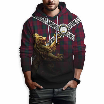 Lindsay Crest Tartan Hoodie with Golden Lion Emblem Celtic Style