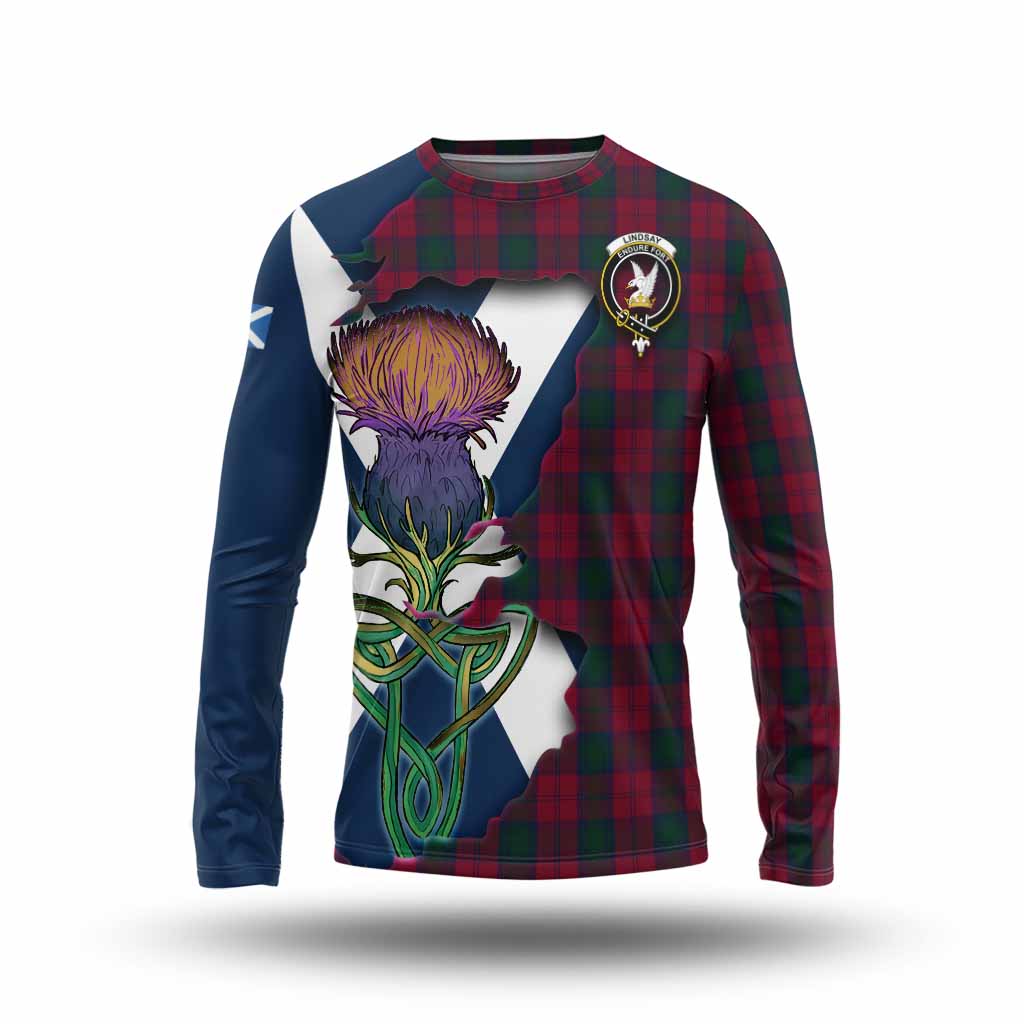 Tartan Vibes Clothing Lindsay Tartan Family Crest Long Sleeve T-Shirt Scottish Thistle Celtic Inspired