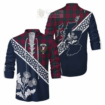 Tartan Vibes Clothing Lindsay Tartan Ghillie Kilt Shirt Featuring Thistle and Scotland Map