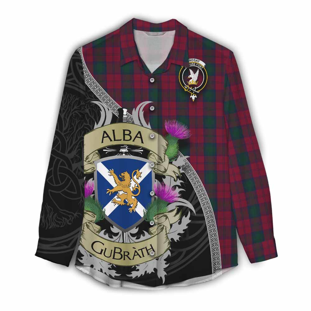 Tartan Vibes Clothing Lindsay Tartan Family Crest Women's Casual Shirt Lion Rampant Royal Thistle Shield Celtic Inspired