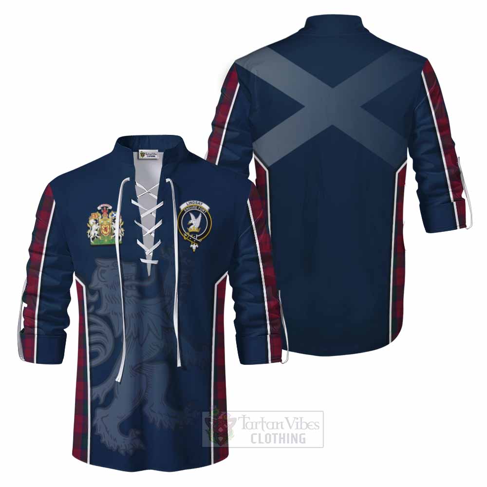 Tartan Vibes Clothing Lindsay Tartan Ghillie Kilt Shirt with Family Crest and Lion Rampant Vibes Sport Style