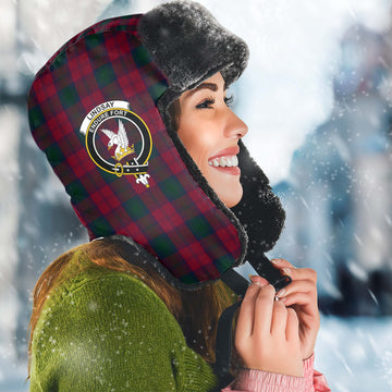 Lindsay Tartan Winter Trapper Hat with Family Crest