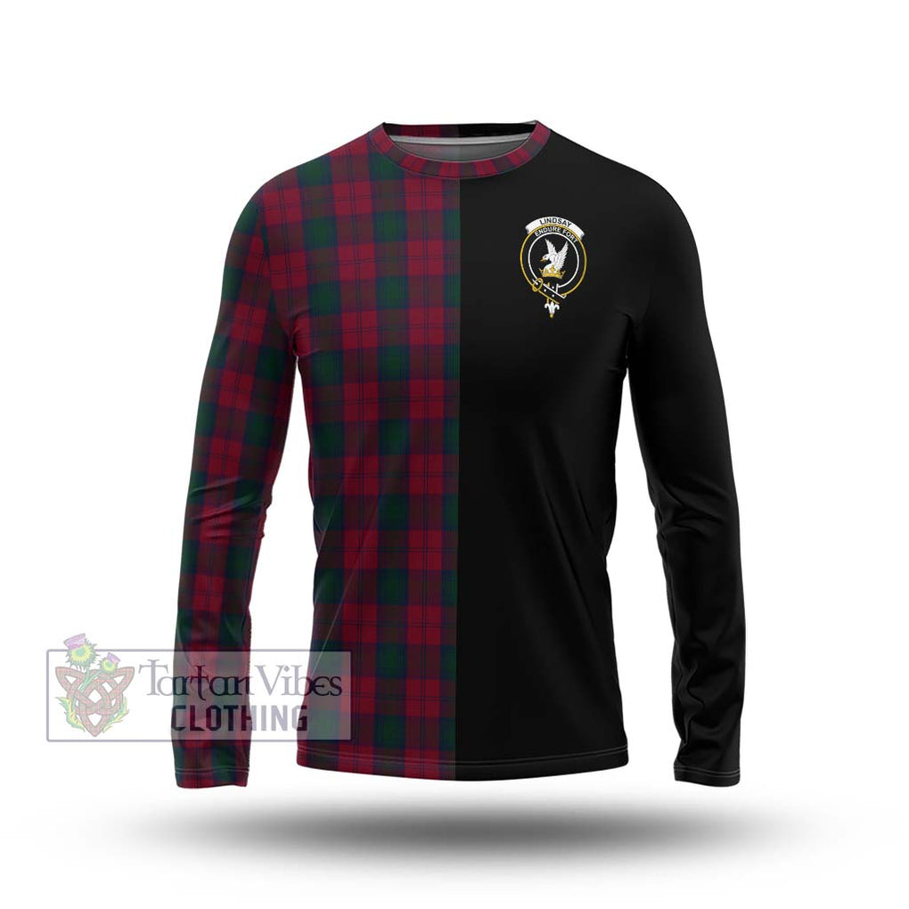 Lindsay Tartan Long Sleeve T-Shirt with Family Crest and Half Of Me Style Unisex - Tartanvibesclothing Shop