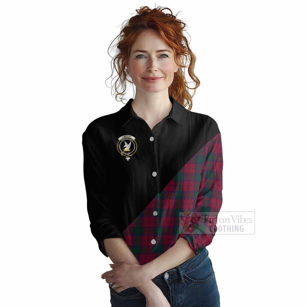 Tartan Vibes Clothing Lindsay Tartan Women's Casual Shirt with Family Crest and Military Logo Style