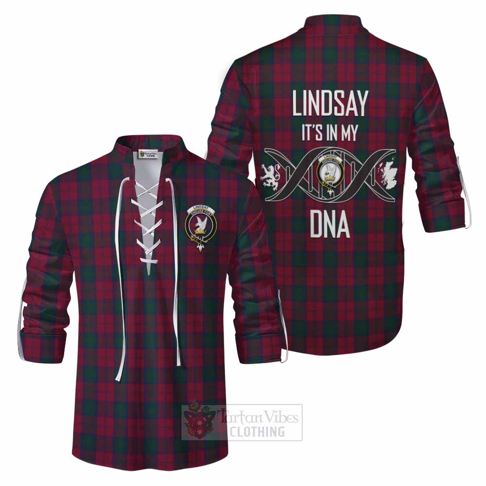 Tartan Vibes Clothing Lindsay Tartan Ghillie Kilt Shirt with Family Crest DNA In Me Style
