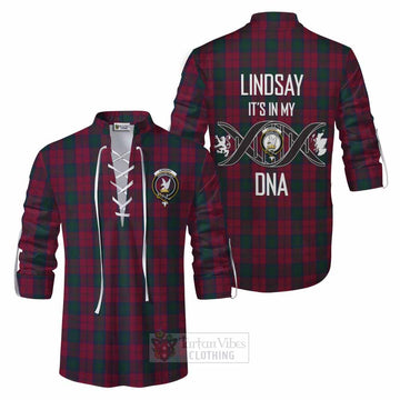 Tartan Vibes Clothing Lindsay Tartan Ghillie Kilt Shirt with Family Crest DNA In Me Style