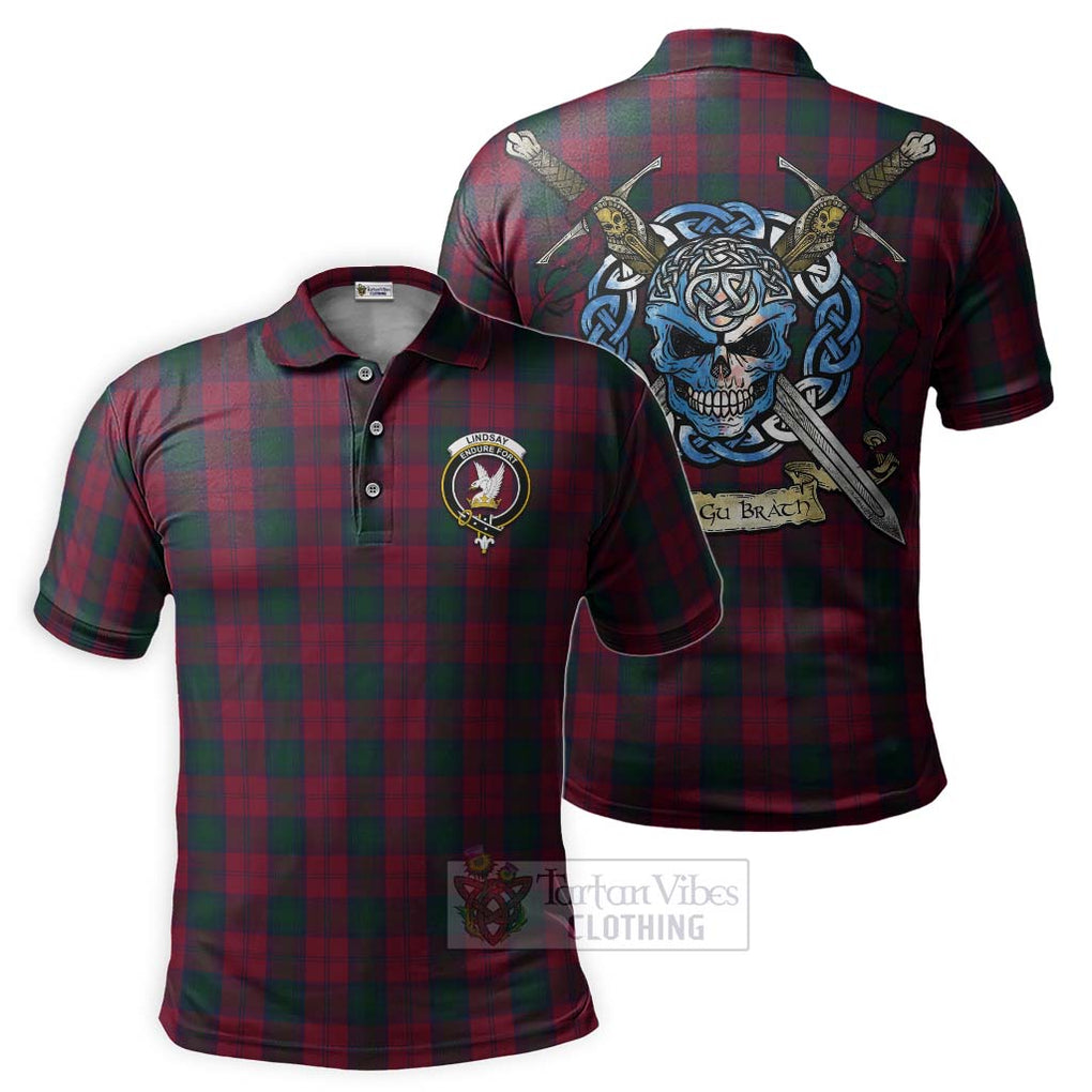 Tartan Vibes Clothing Lindsay Tartan Polo Shirt with Family Crest Celtic Skull Style
