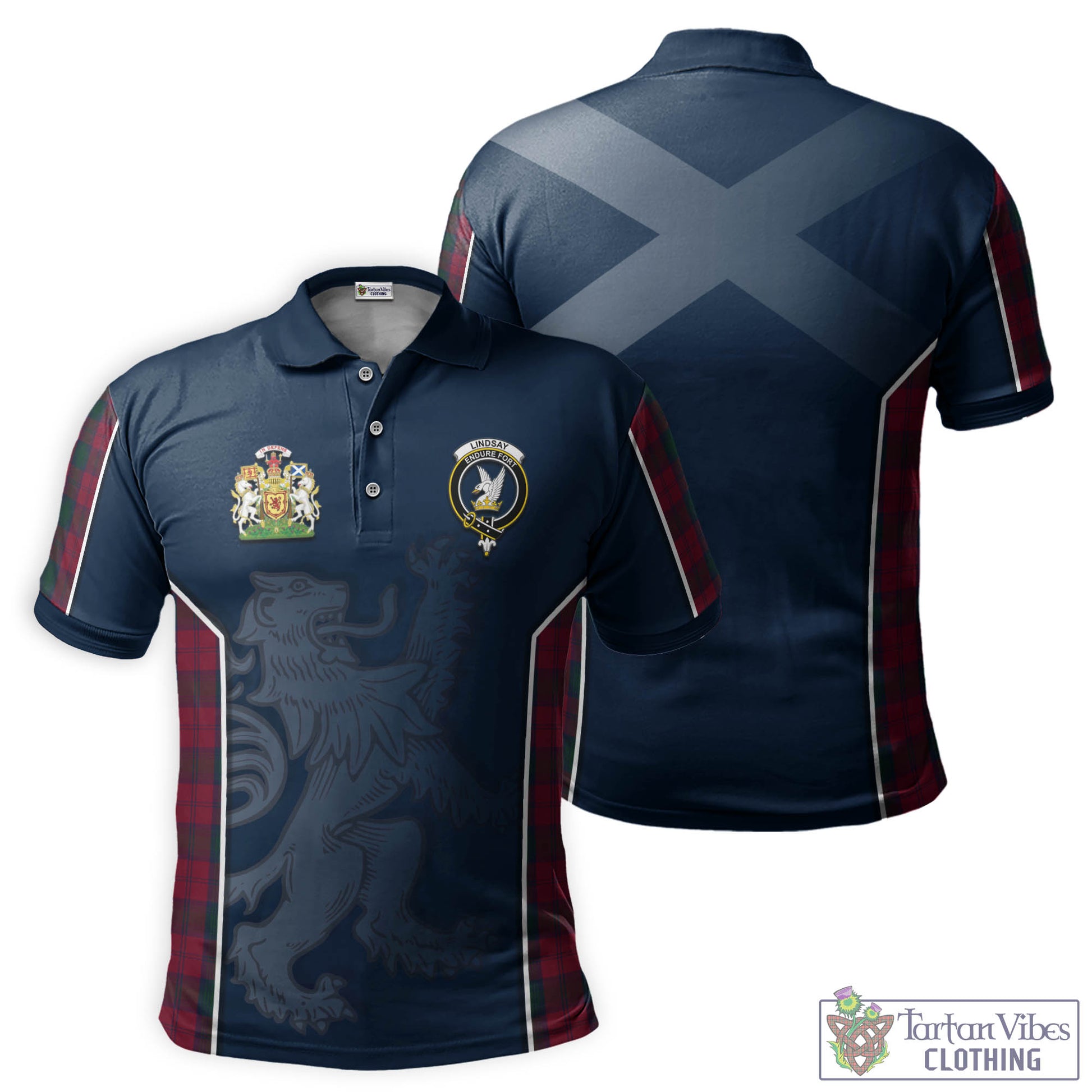 Tartan Vibes Clothing Lindsay Tartan Men's Polo Shirt with Family Crest and Lion Rampant Vibes Sport Style