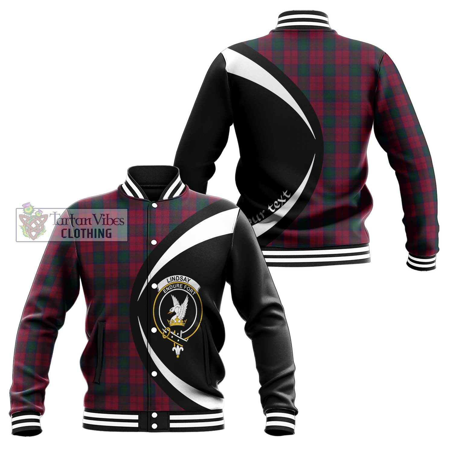 Lindsay Tartan Baseball Jacket with Family Crest Circle Style Unisex - Tartan Vibes Clothing