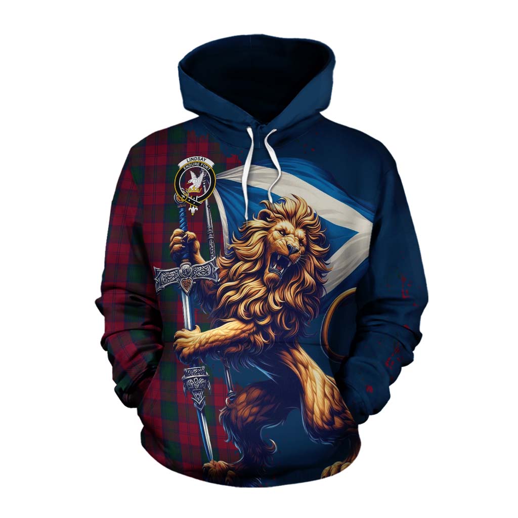 Tartan Vibes Clothing Lindsay Tartan Family Crest Cotton Hoodie with Scottish Majestic Lion