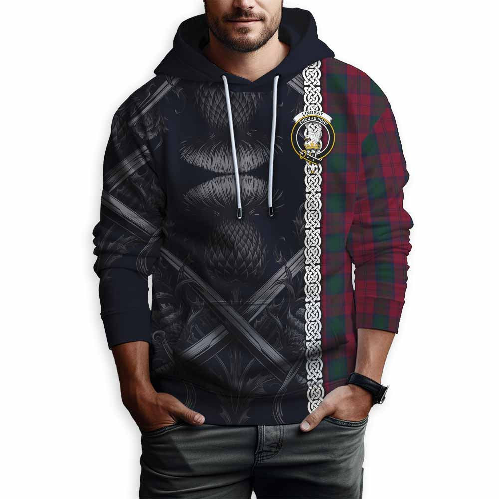 Tartan Vibes Clothing Lindsay Tartan Hoodie with Family Crest Cross Sword Thistle Celtic Vibes