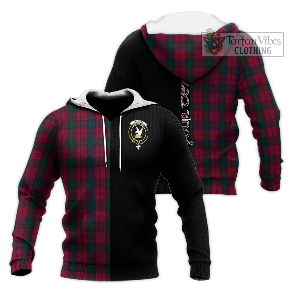 Lindsay Tartan Knitted Hoodie with Family Crest and Half Of Me Style Unisex Knitted Pullover Hoodie - Tartanvibesclothing Shop