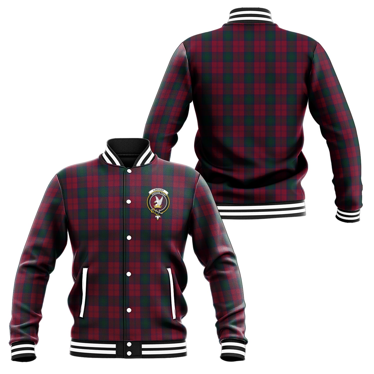 Lindsay Tartan Baseball Jacket with Family Crest Unisex - Tartan Vibes Clothing