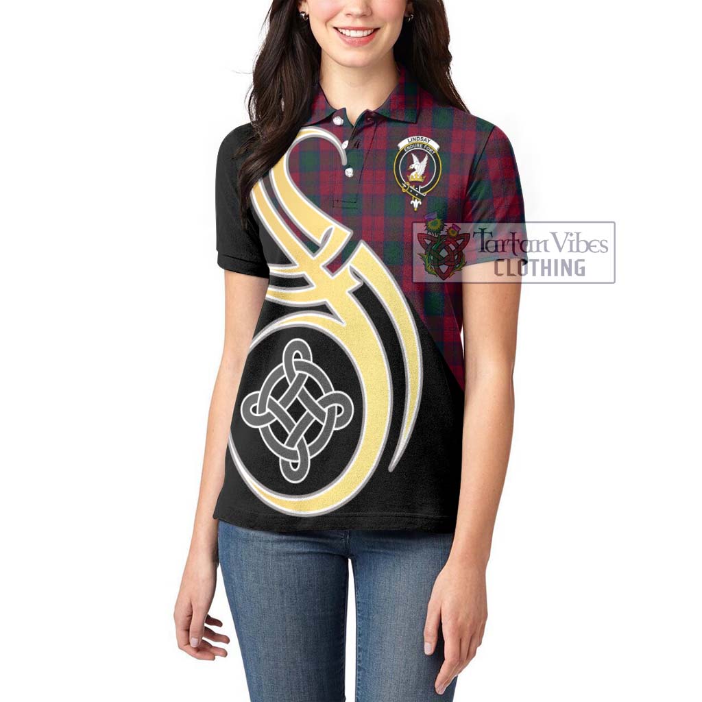 Lindsay Tartan Women's Polo Shirt with Family Crest and Celtic Symbol Style Women - Tartan Vibes Clothing