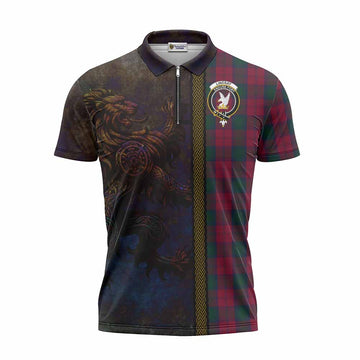 Lindsay Tartan Family Crest Zipper Polo Shirt Alba Gu Brath Be Brave Lion Ancient Style