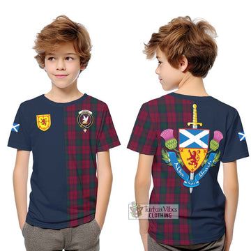 Tartan Vibes Clothing Lindsay Tartan Kid T-Shirt with Scottish Lion Royal Arm Half Style