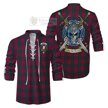 Tartan Vibes Clothing Lindsay Tartan Ghillie Kilt Shirt with Family Crest Celtic Skull Style