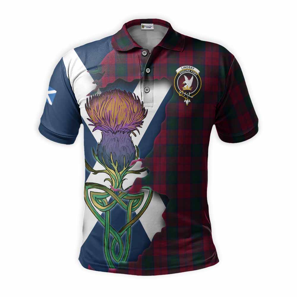Tartan Vibes Clothing Lindsay Tartan Family Crest Polo Shirt Scottish Thistle Celtic Inspired