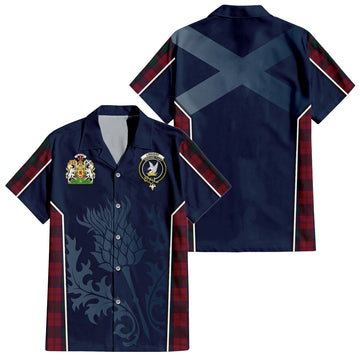 Lindsay Tartan Short Sleeve Button Up Shirt with Family Crest and Scottish Thistle Vibes Sport Style