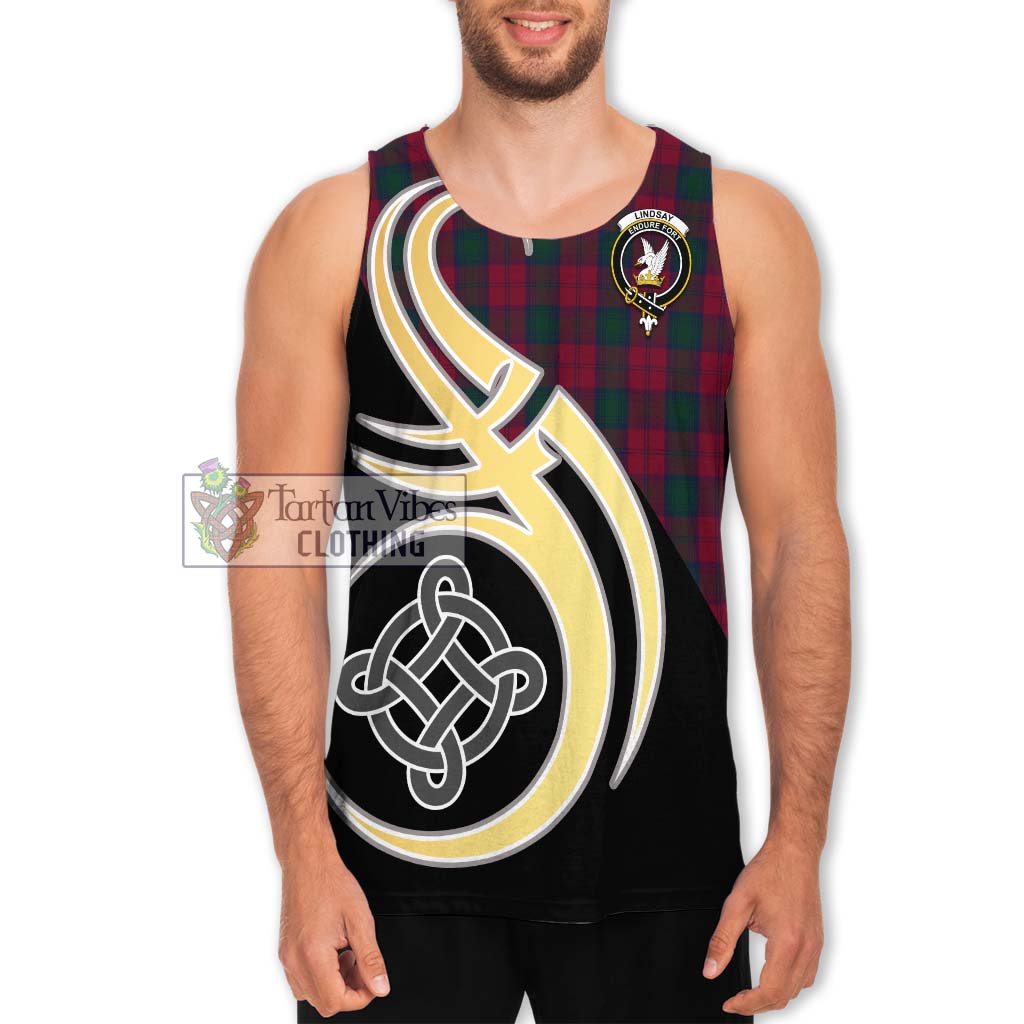 Lindsay Tartan Men's Tank Top with Family Crest and Celtic Symbol Style Men - Tartan Vibes Clothing