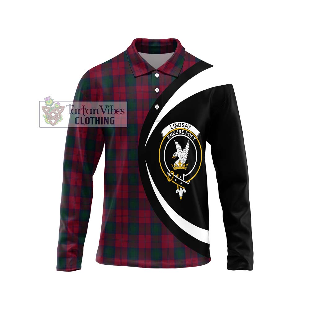 Lindsay Tartan Long Sleeve Polo Shirt with Family Crest Circle Style Unisex - Tartan Vibes Clothing