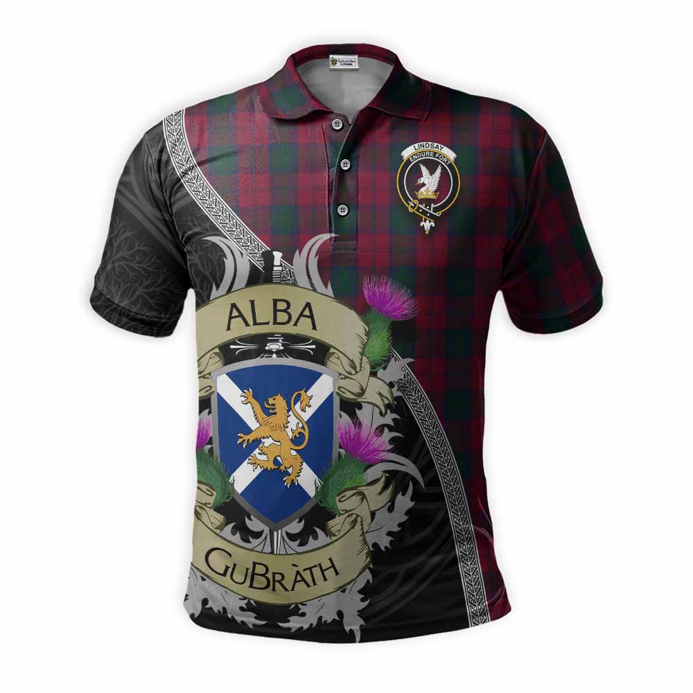 Tartan Vibes Clothing Lindsay Tartan Family Crest Polo Shirt Lion Rampant Royal Thistle Shield Celtic Inspired