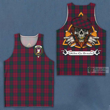Tartan Vibes Clothing Lindsay Tartan Men's Tank Top with Family Crest and Bearded Skull Holding Bottles of Whiskey